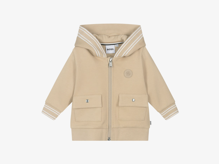 BOSS Boys Beige Cotton Zip-Up Hooded Top