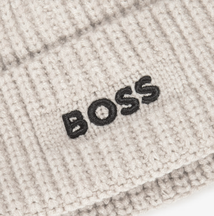 BOSS Boys Beige Knitted Bobble Hat