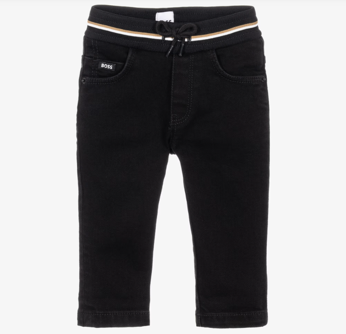 BOSS Boys Black Denim Jeans with Elasticated Waist