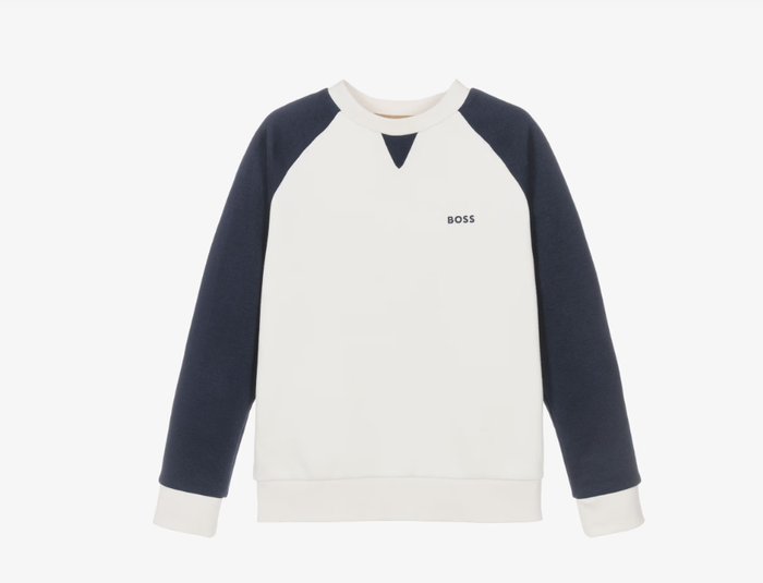 BOSS Boys Ivory Crew Neck Sweatshirt with Raglan Sleeves