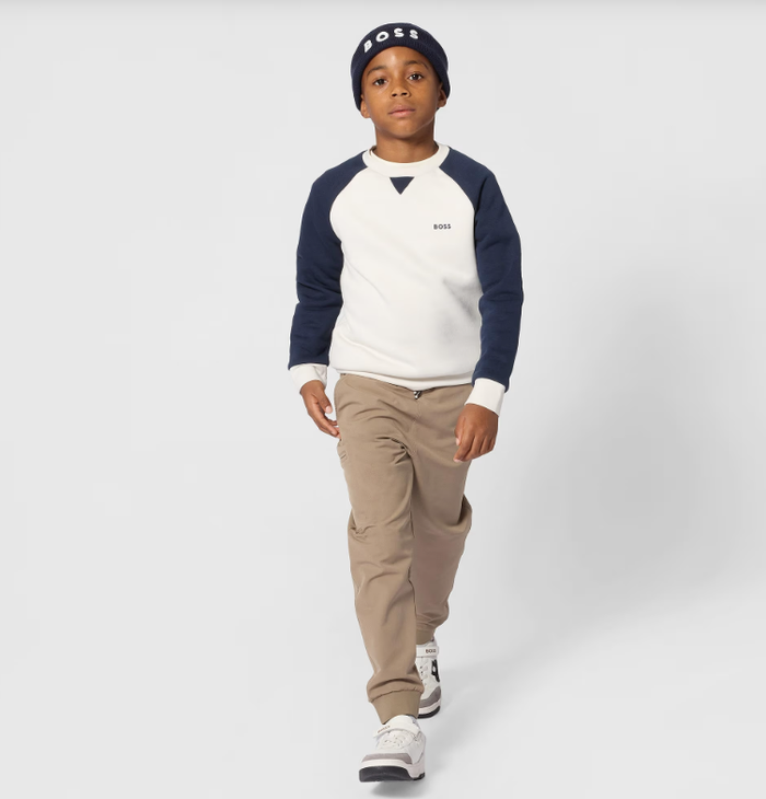 BOSS Boys Ivory Crew Neck Sweatshirt with Raglan Sleeves