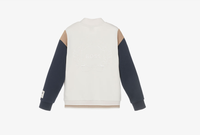 BOSS Boys Ivory Varsity Jacket with Crest Embroidery