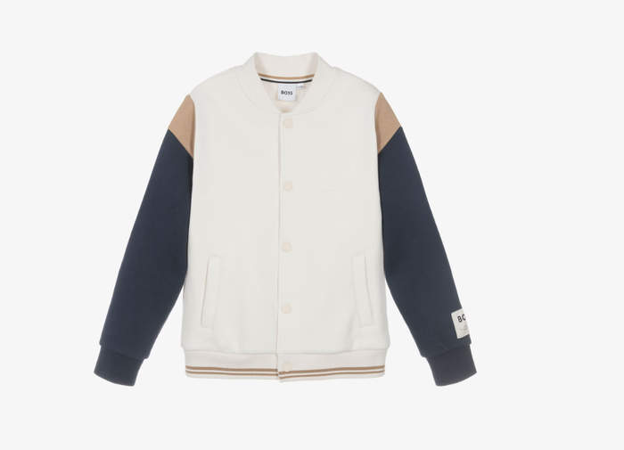 BOSS Boys Ivory Varsity Jacket with Crest Embroidery
