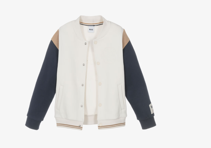 BOSS Boys Ivory Varsity Jacket with Crest Embroidery