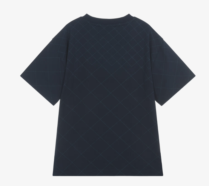 BOSS Boys Navy Blue Cotton T-Shirt with Diamond Pattern