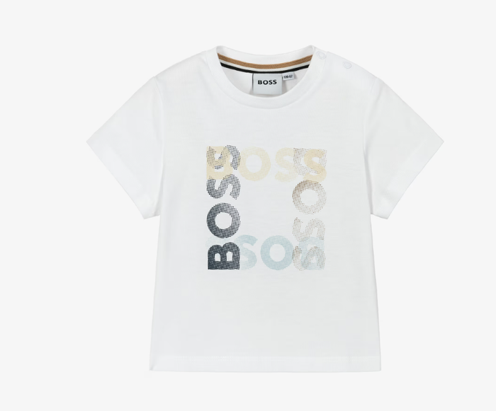 BOSS Boys White Cotton Jersey Square Logo T-Shirt