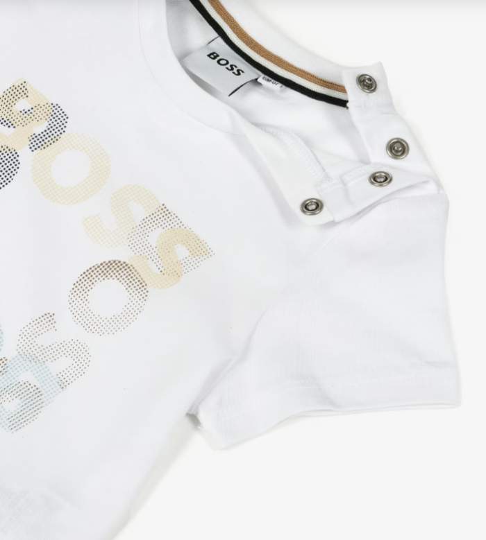 BOSS Boys White Cotton Jersey Square Logo T-Shirt