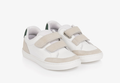 BOSS Boys White Leather Velcro Trainers with Suede Trim
