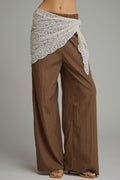Brown Bandana Wrap Flowy Pants