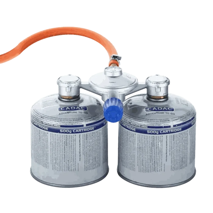 CADAC Dual Power Pak portable dual gas cartridge regulator with hose for outdoor cooking and barbecues