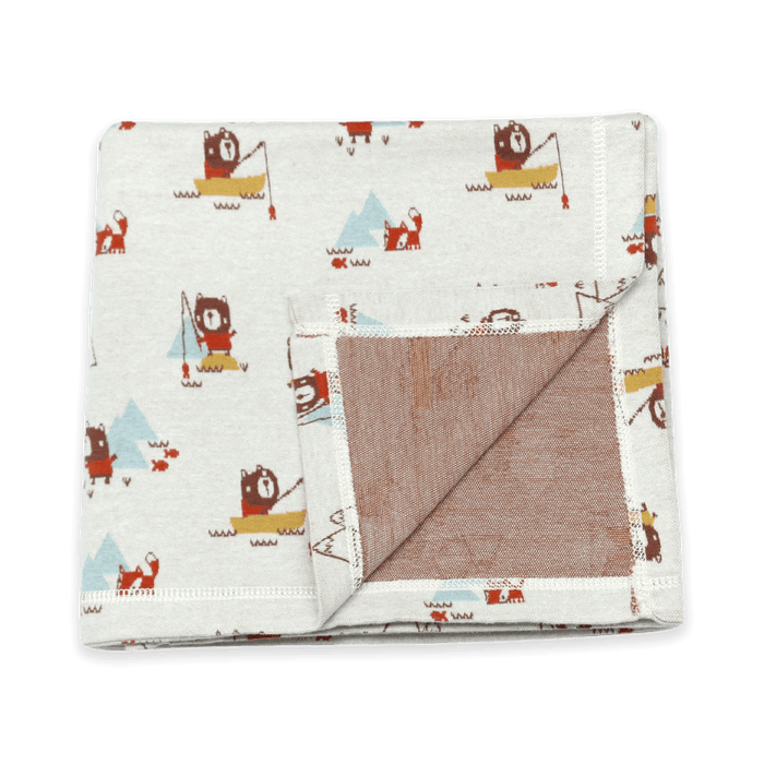 Camping Bear & Fox - Jacquard Sweater Knit Baby Blanket (Organic Cotton)