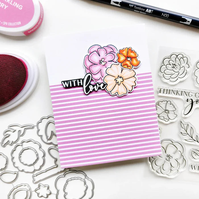 Catherine Pooler - Stamp, Die & Stencil - BUNDLE Set - With Love Floral. Available at Embellish Away located in Bowmanville Ontario Canada. Example by Catherine Pooler Designs.