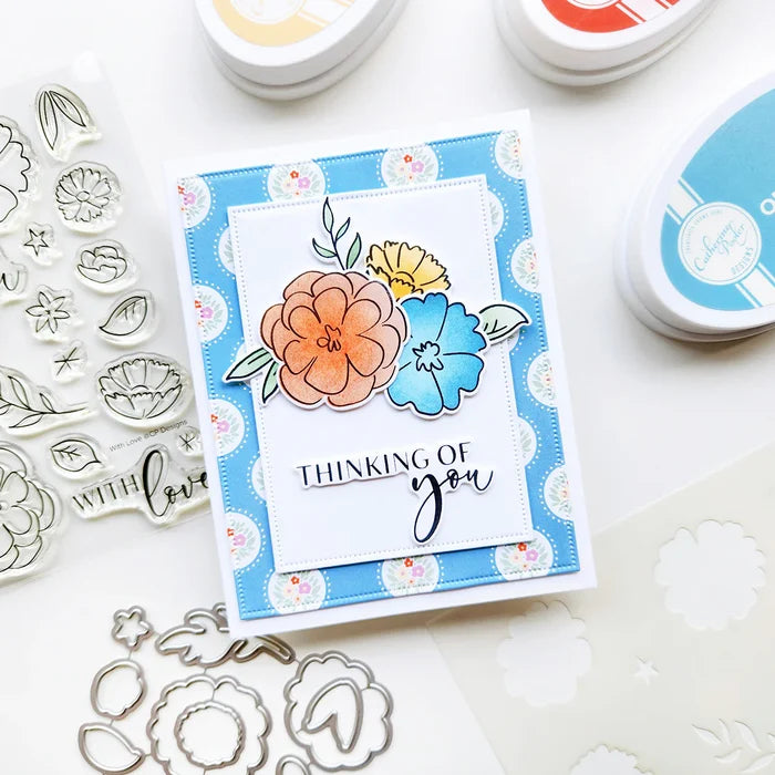 Catherine Pooler - Stamp, Die & Stencil - BUNDLE Set - With Love Floral. Available at Embellish Away located in Bowmanville Ontario Canada. Example by Catherine Pooler Designs.