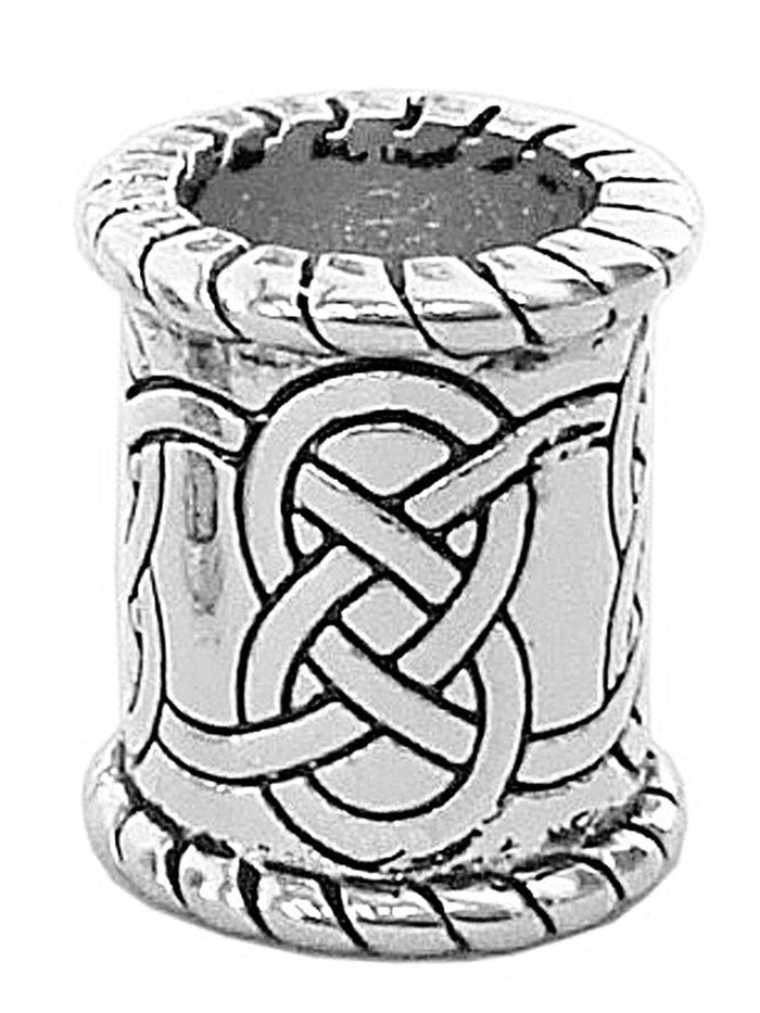 Front side of Celtic Strength Hair Bead, wide sterling silver Viking braid and beard jewelry