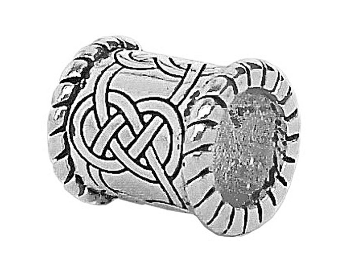 Side view of Celtic Strength Hair Bead, wide sterling silver Viking braid and beard jewelry