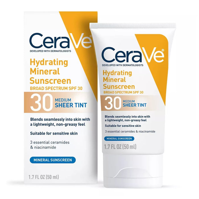 CeraVe Hydrating Mineral Sunscreen Sheer Tint, SPF 30 - 1.7 oz - 24 Pack