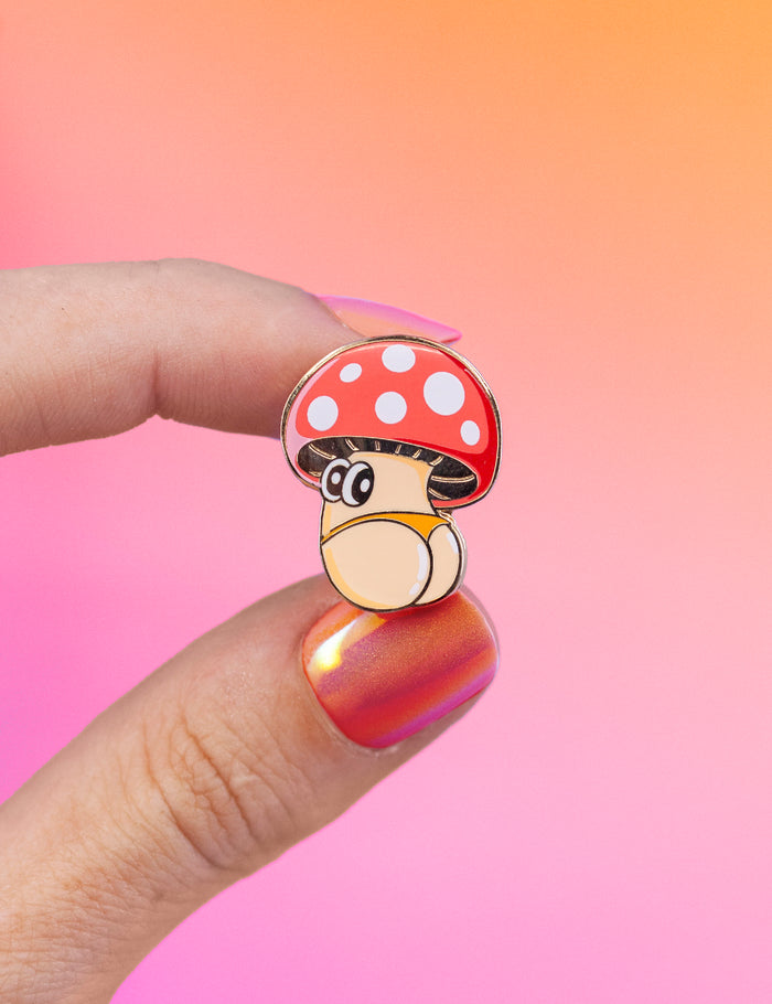 Cheeky shroom enamel pin