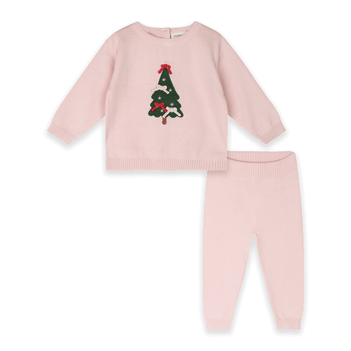 Christmas Cheer 3D Knit Baby Girl Pullover and Pant SET, Organic Cotton