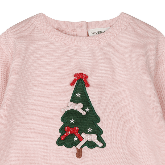 Organic Cotton Christmas Cheer 3D Knit Baby Girl Pullover and Pant Set, Detail