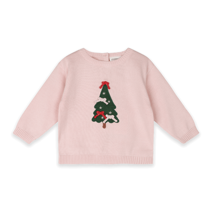 Organic Cotton Christmas Cheer 3D Knit Baby Girl Pullover and Pant Set, Front