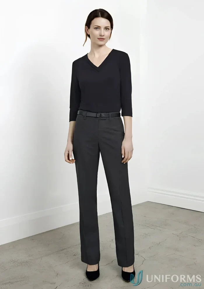 Womens Biz Collection classic flat front tailored pant bs29320 biz with black top and gray pants