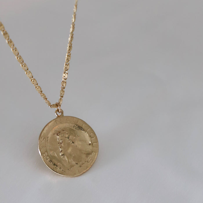 CN1405 Gold Necklace-Vintage French Coin