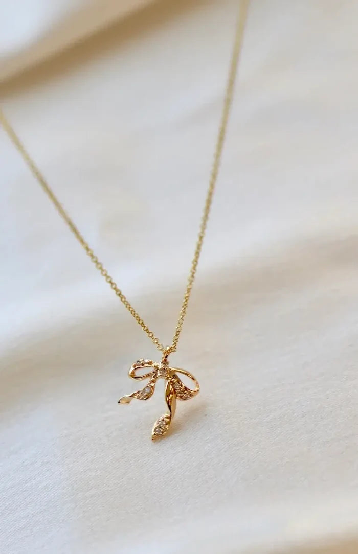 CN1546G Gold Necklace-CZ Bow