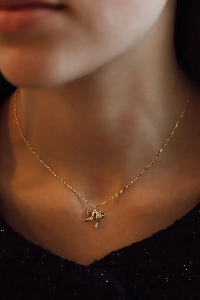 CN1546G Gold Necklace-CZ Bow