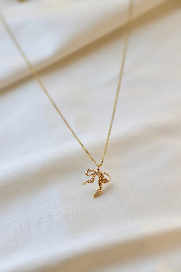 CN1546G Gold Necklace-CZ Bow