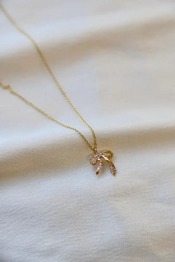 CN1546G Gold Necklace-CZ Bow