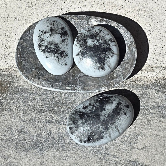 Cold Stone Creek stone-shaped luxury guest soaps handcrafted with activated charcoal by Southern Luxe Savon