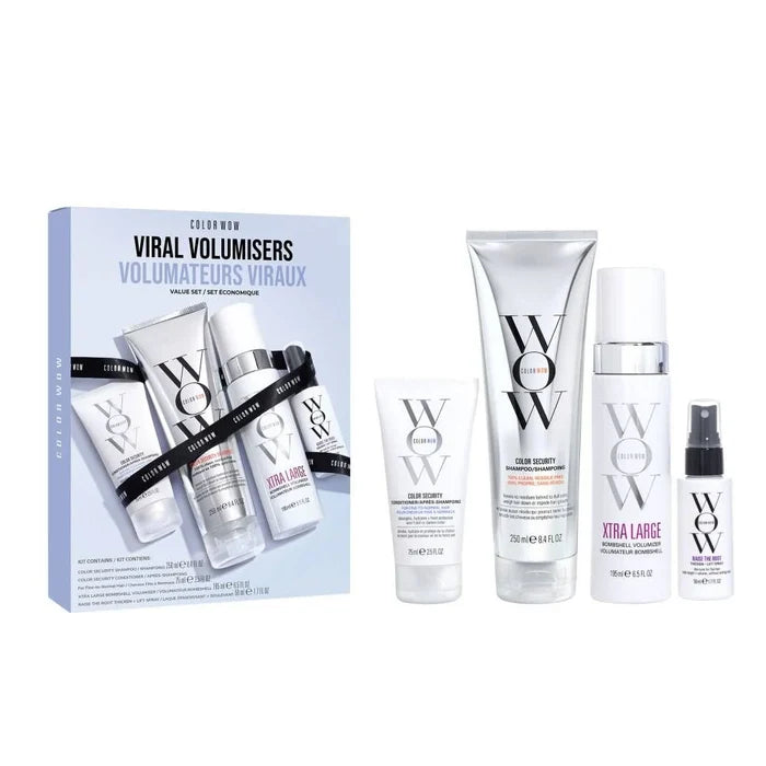 Color Wow Viral Volumisers Kit featuring hair styling products for adding volume and body to hair.