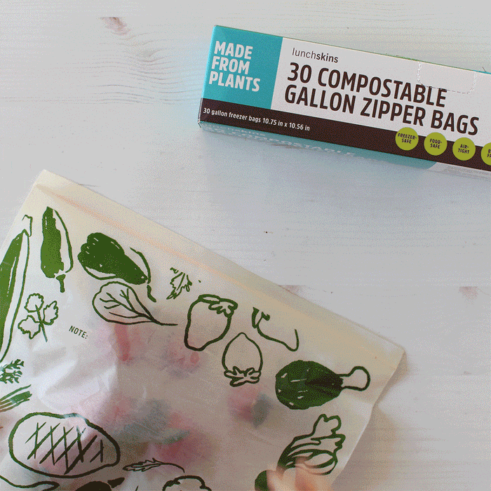 Lunchskins Compostable Gallon Storage Bags – Freezer-Safe Resealable Zip Bags