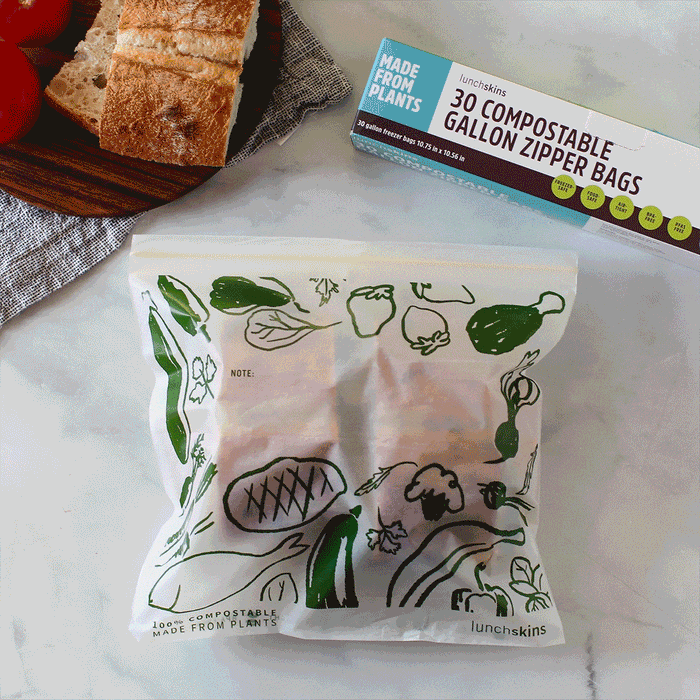 Lunchskins Compostable Gallon Storage Bags – Freezer-Safe Resealable Zip Bags