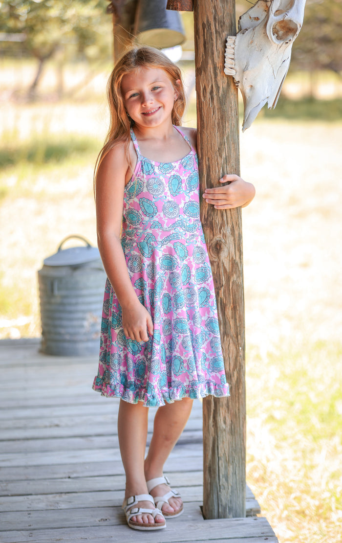 Concho & Pink Cow Printed Ruffle Twirl Dress