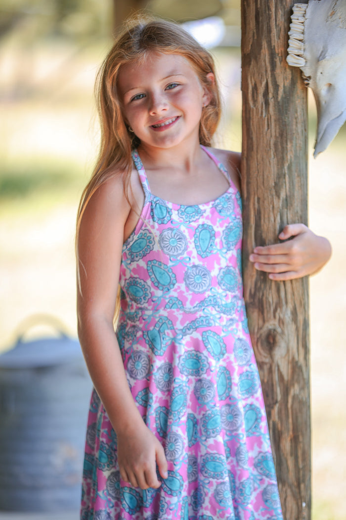 Concho & Pink Cow Printed Ruffle Twirl Dress