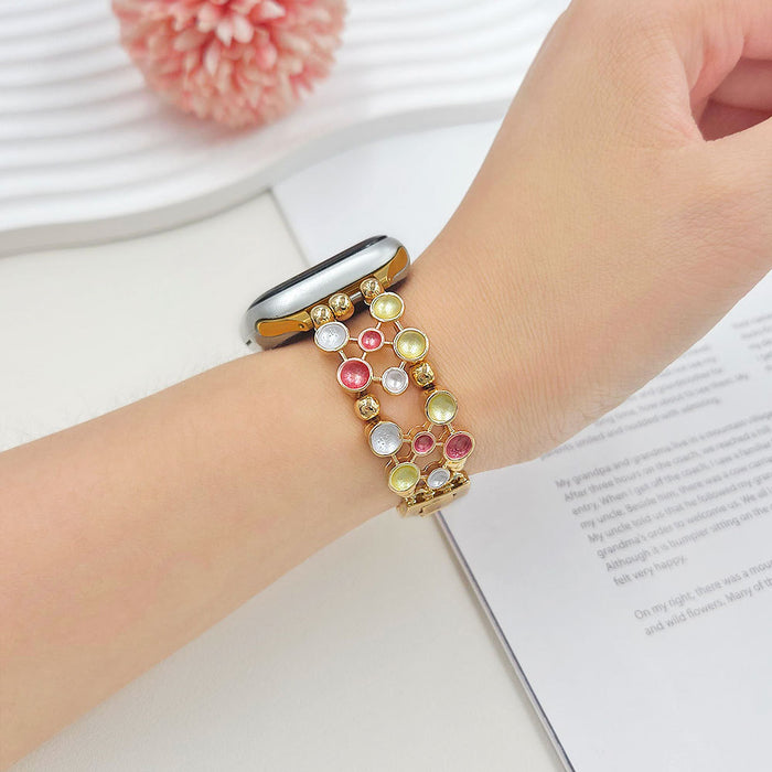 Confetti Chic Stainless Steel Link Bracelet Band For Apple Watch â â¨This dazzling beauty blends sleek gold links with colorful inlaid gems for a look thatâs equal parts glam and fun.