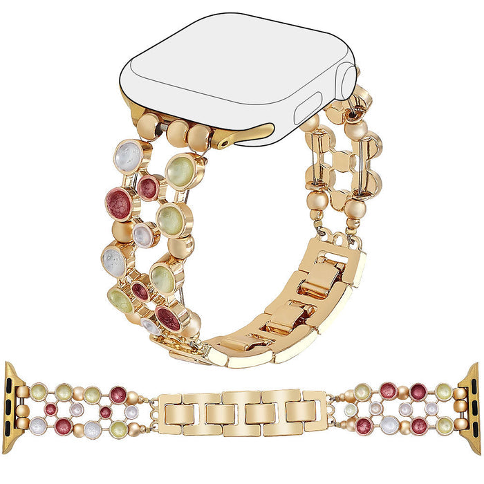 Confetti Chic Stainless Steel Link Bracelet Band For Apple Watch â â¨This dazzling beauty blends sleek gold links with colorful inlaid gems for a look thatâs equal parts glam and fun.
