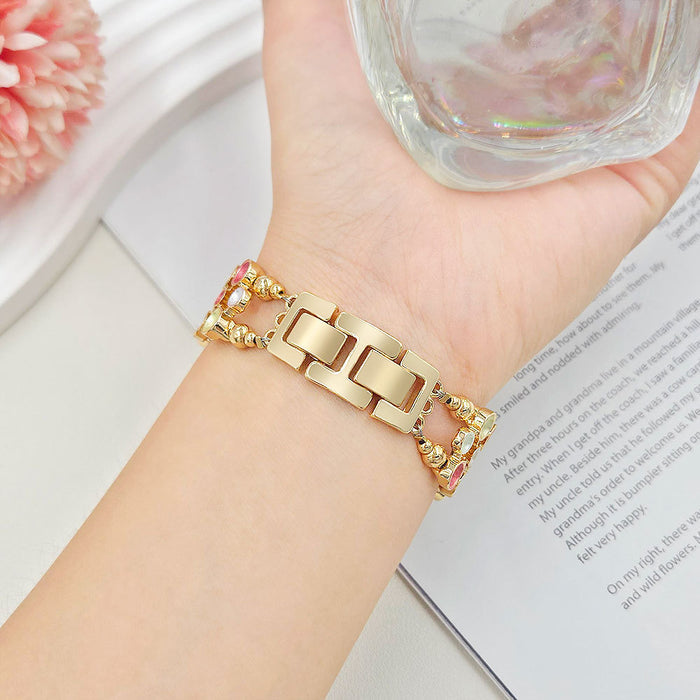 Confetti Chic Stainless Steel Link Bracelet Band For Apple Watch â â¨This dazzling beauty blends sleek gold links with colorful inlaid gems for a look thatâs equal parts glam and fun.