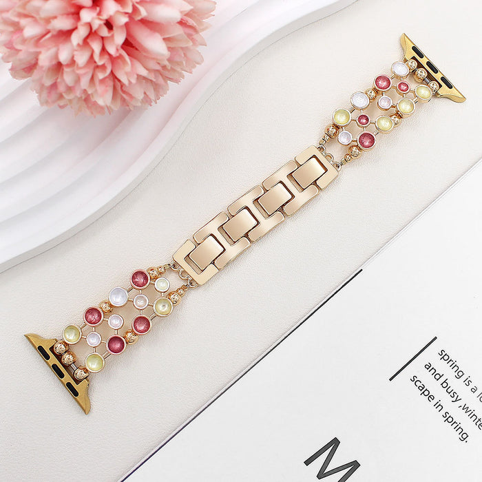 Confetti Chic Stainless Steel Link Bracelet Band For Apple Watch â â¨This dazzling beauty blends sleek gold links with colorful inlaid gems for a look thatâs equal parts glam and fun.