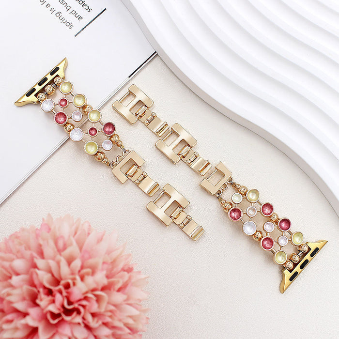 Confetti Chic Stainless Steel Link Bracelet Band For Apple Watch â â¨This dazzling beauty blends sleek gold links with colorful inlaid gems for a look thatâs equal parts glam and fun.