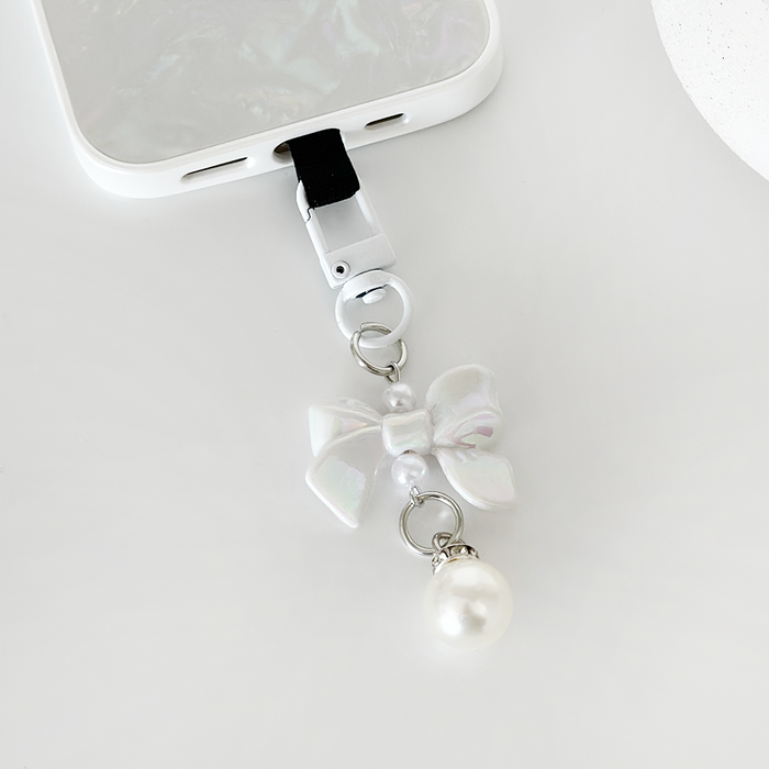 Coconut Lane Coquette Bow Phone Keyring Bundle in iridescent finish, featuring pearly bows and a sleek, glossy look.