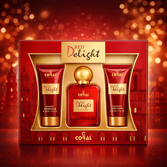 coral red delight pour femme gift set for women 50 ml edp fragrance 50 ml body lotion 50 ml shower gel