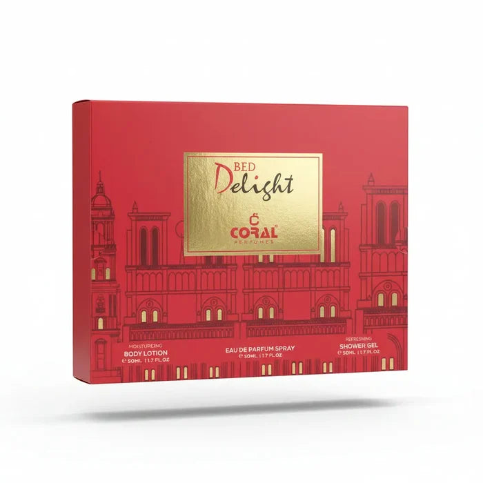 coral red delight pour femme gift set for women 50 ml edp fragrance 50 ml body lotion 50 ml shower gel