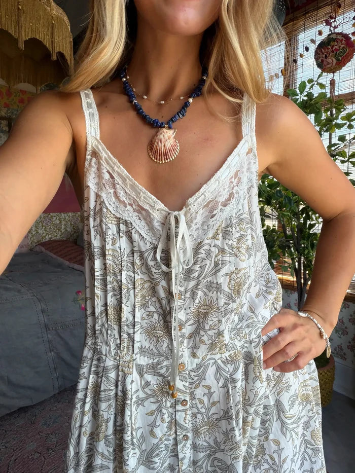 Meadow Cotton Jumpsuit - Grey Tan Vines-view 5