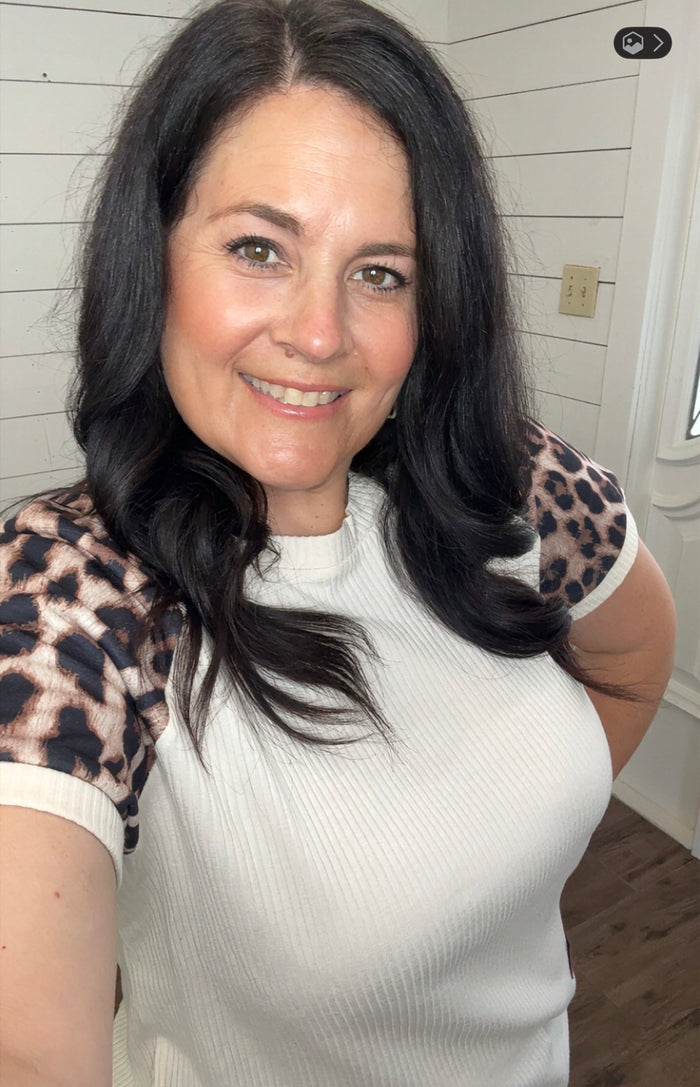 Cream Ribbed Leopard Print Tee