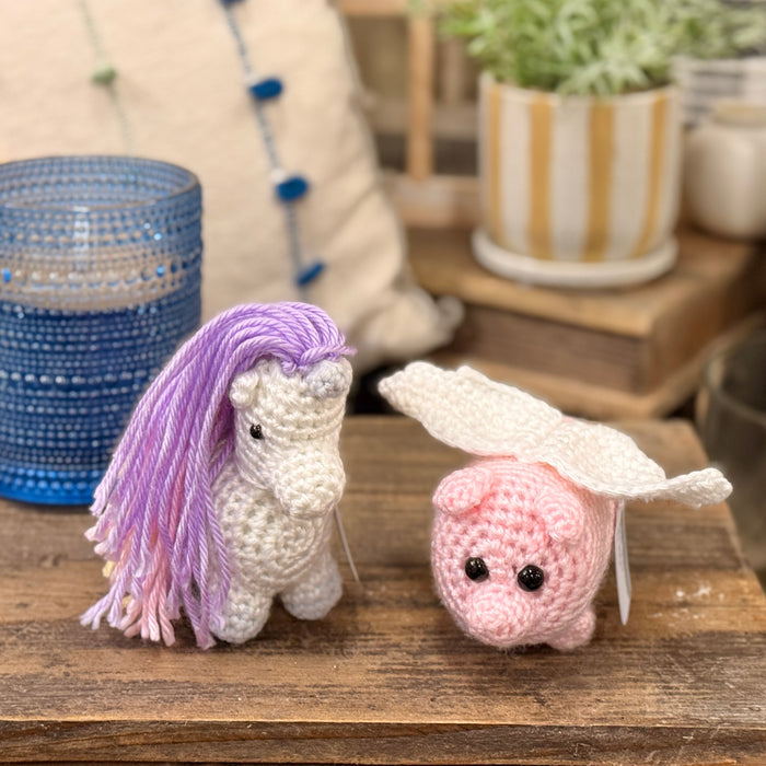 Crocheted Flying Pig & Unicorn