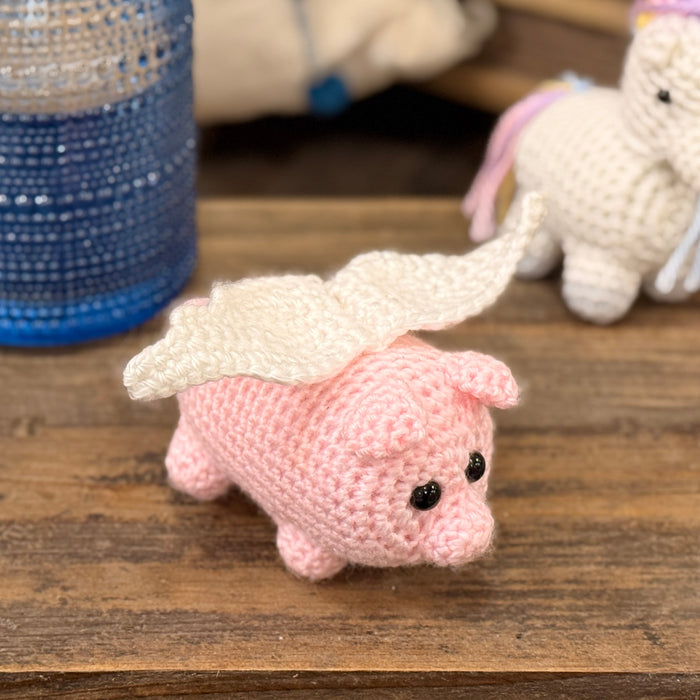 Crocheted Flying Pig & Unicorn