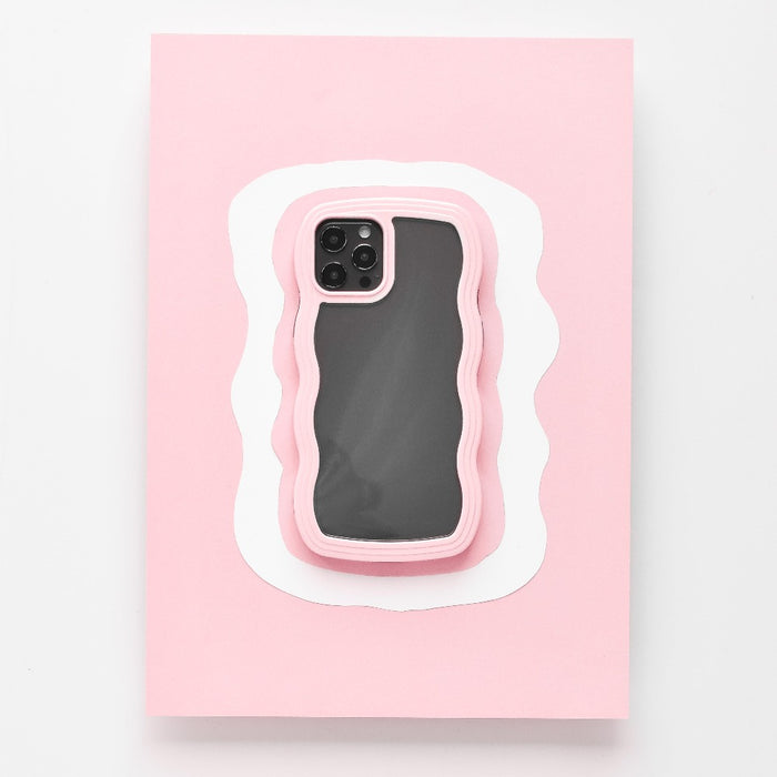 Pink Coconut Lane Curvy Phone Case with wavy pattern on pink and white layered background.