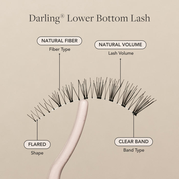 Darling Lower Bottom false lash with natural fibers, natural volume, flared shape, and clear band.